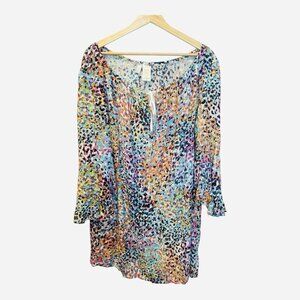 Anne Cole Scoop Neck Bell Sleeve Cover-Up Tunic Size Medium Colorful Swim Beach